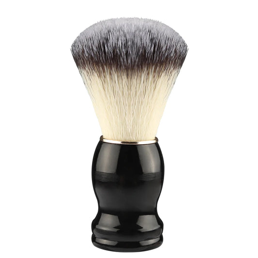 Black shaving brush with synthetic bristles on a white background