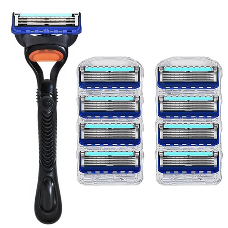 Shaving razor with multiple razor heads on a white background