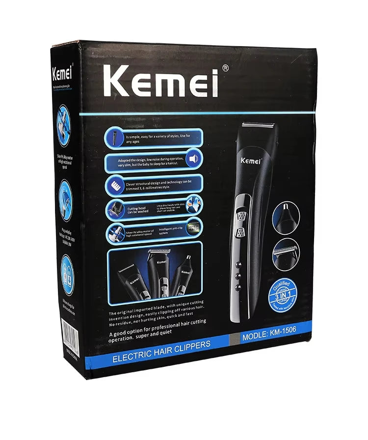 Kemei electric hair clippers packaging on a white background