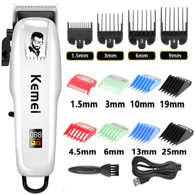 Kemei hair clipper set with attachments on a white background
