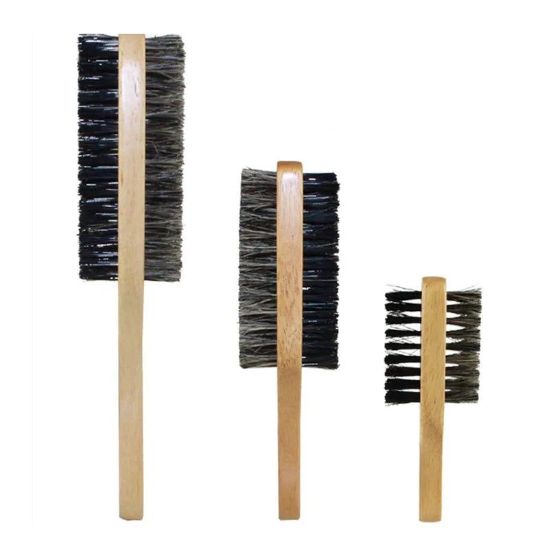 Three wooden brushes with bristle heads on a white background