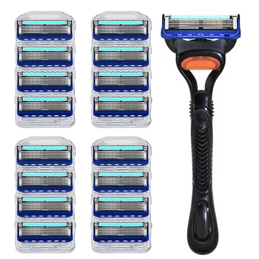 Shaving razor with multiple razor heads on a white background