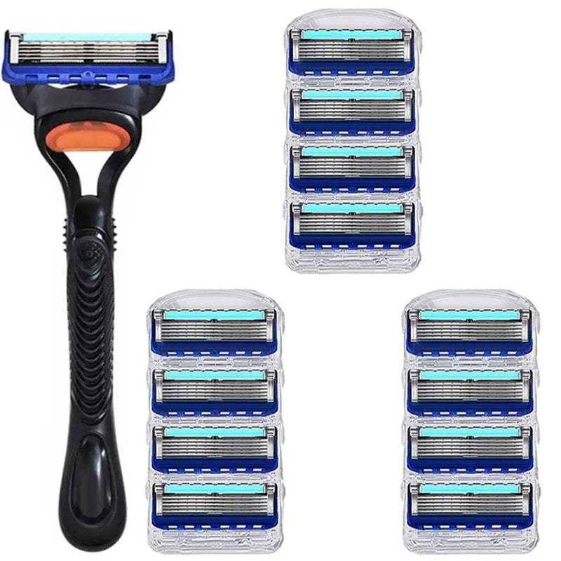 Shaving razor with multiple razor heads on a white background