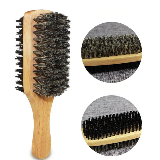 Wooden hairbrush with bristle details on a white background