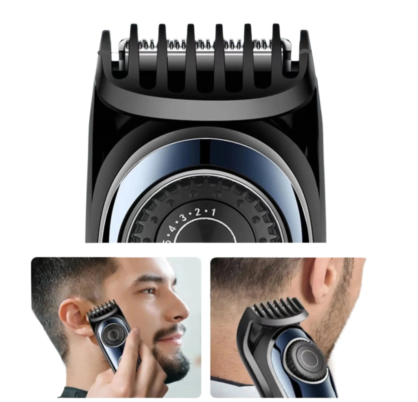 Electric shaver with limit comb feature on a light background