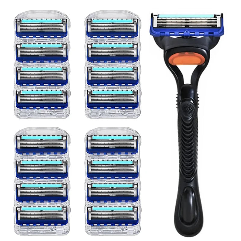 Shaving razor with multiple razor heads on a white background