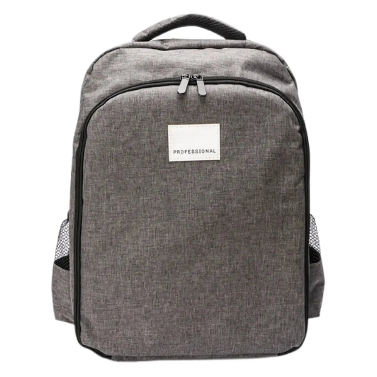Gray backpack with a 'Professional' label on a white background