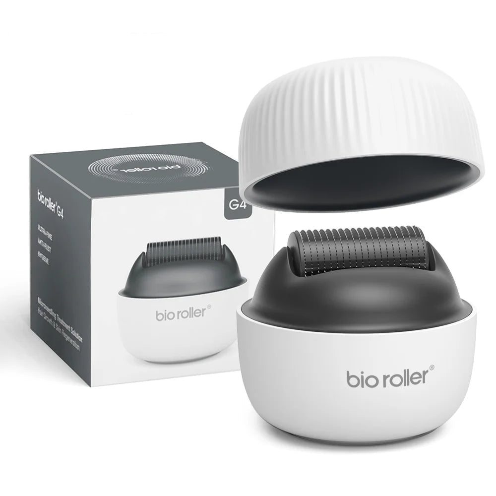 Bio roller with open lid showing 1200 pins and packaging on a white background
