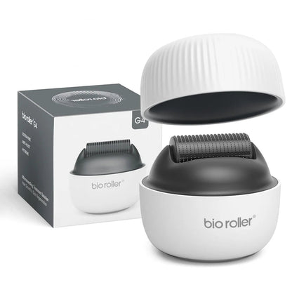 Bio roller with open lid showing 1200 pins and packaging on a white background
