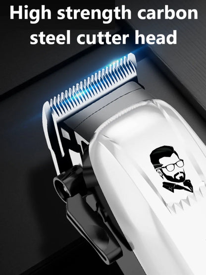 Hair trimmer with high strength carbon steel cutter head on a dark background