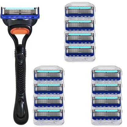Shaving razor with multiple razor heads on a white background