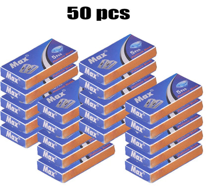 Stack of Max brand erasers with '50 pcs' text on a white background