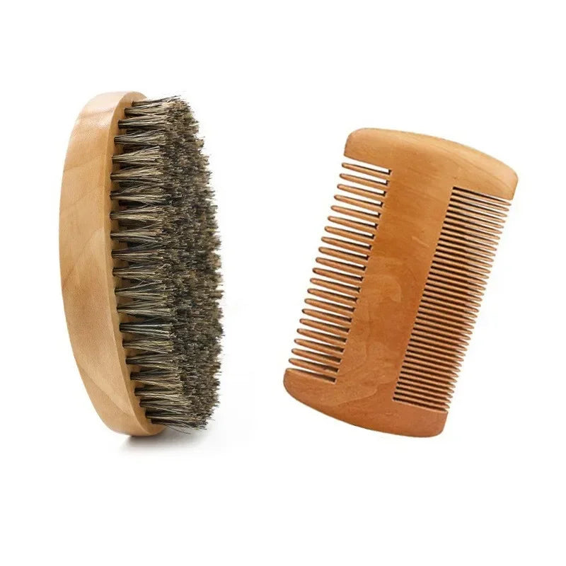 Wooden brush and comb set on a white background