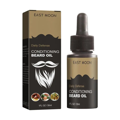 East Moon Conditioning Beard Oil packaging with bottle and box on a white background